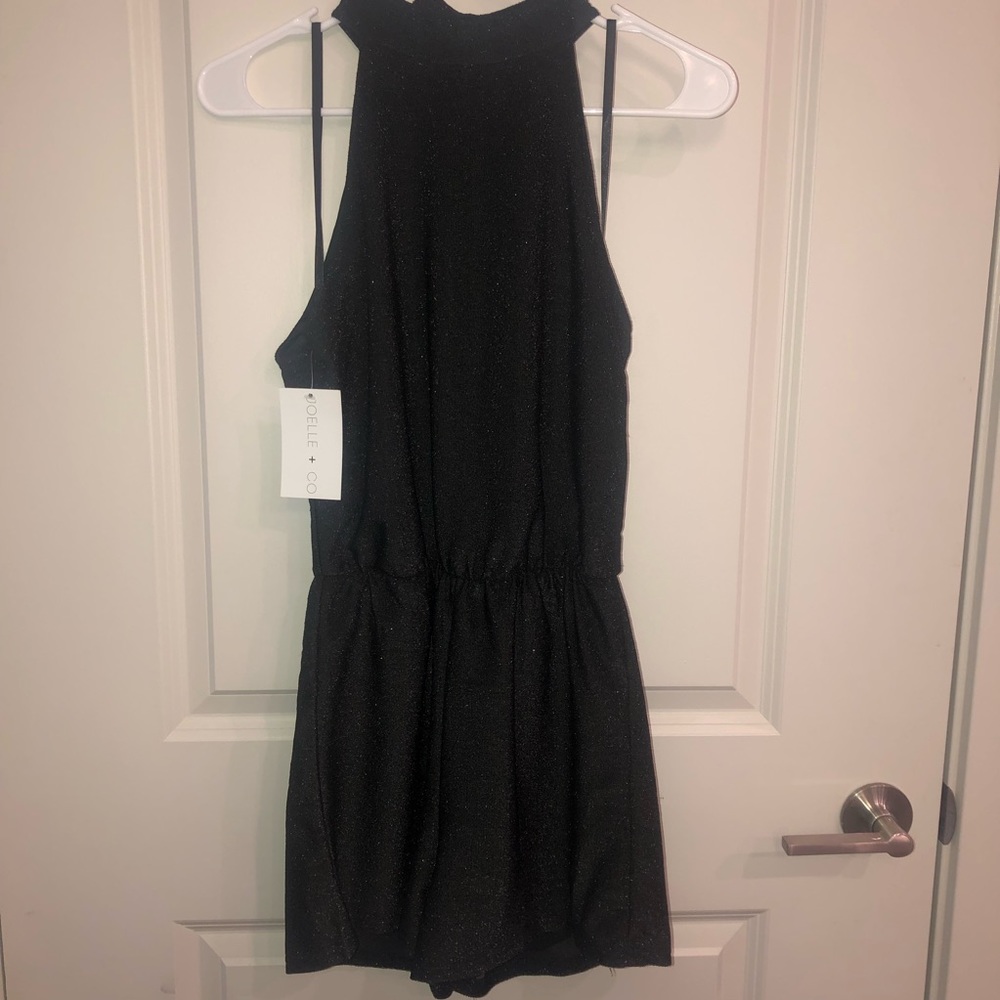 NWT black lurex knit halter romper